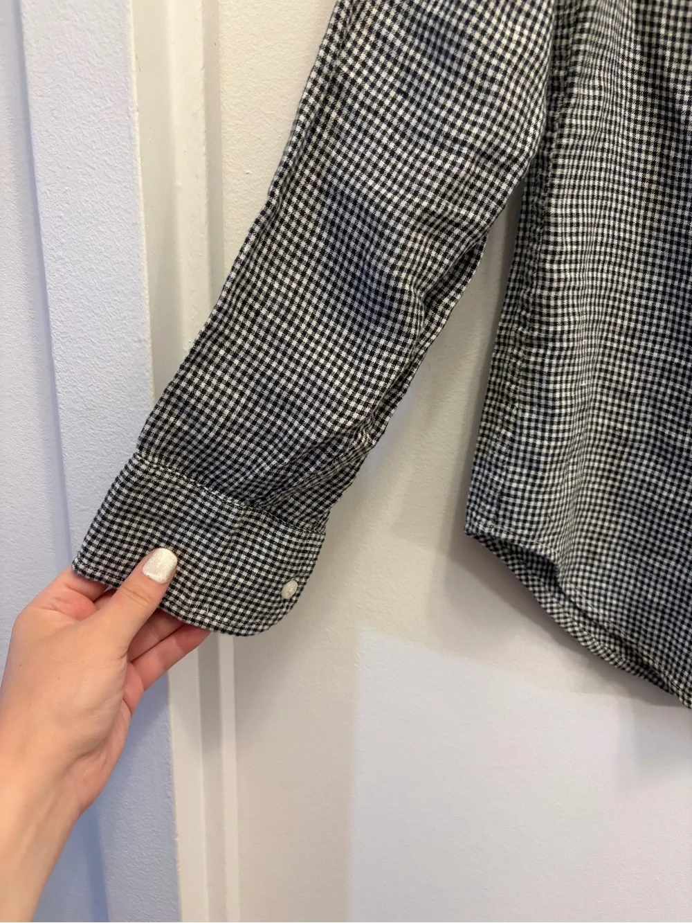 J.Crew Men's 100% Linen Black White Gingham Check Button Down Shirt Size XS